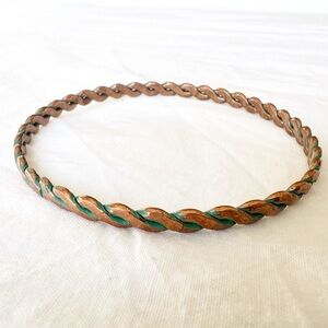Vintage Mid Century Twisted Copper and Green Bangle